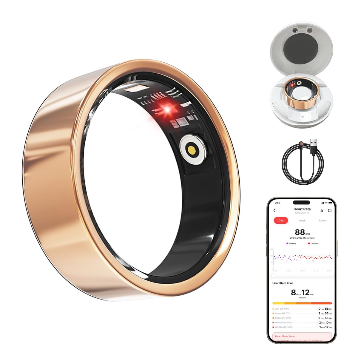 Smart Ring Health Tracker - Fitness Sleep Heart Rate Blood Oxygen Tracker Smart Ring For Men And Women,IP68 Waterproof Level Bluetooth Fitness Tracker Rings Family Care
