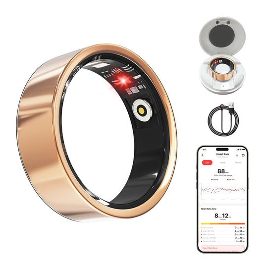 Smart Ring Health Tracker - Fitness Sleep Heart Rate Blood Oxygen Tracker Smart Ring For Men And Women,IP68 Waterproof Level Bluetooth Fitness Tracker Rings Family Care