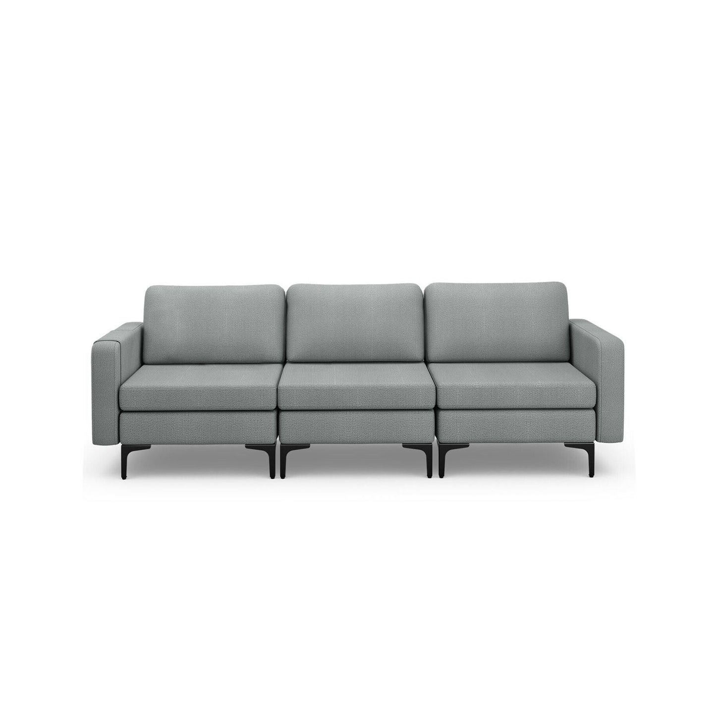 Convertible Sofa Couch with Magazine Pockets 3-Seat with 2 USB Port