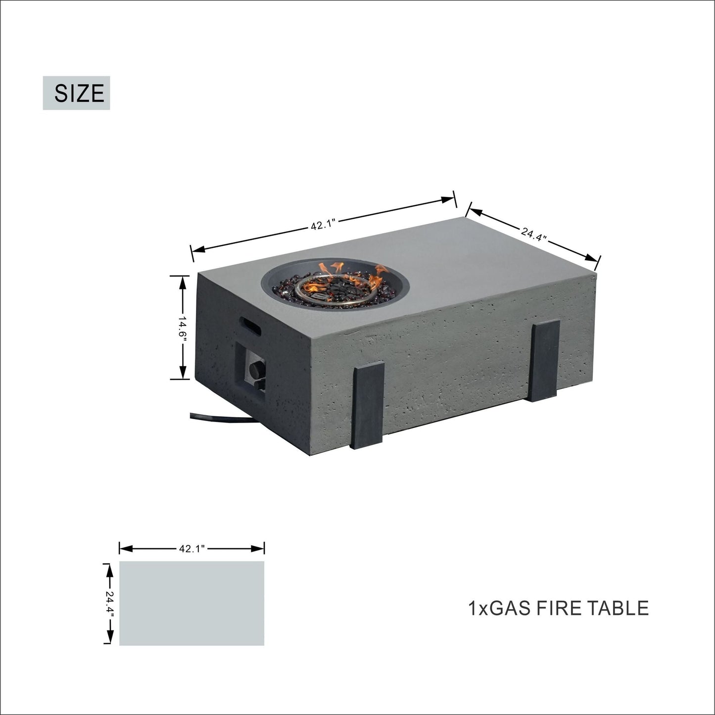 7-Piece Patio Aluminum Sofa Set with Rectangular Firepit Table & Side Table