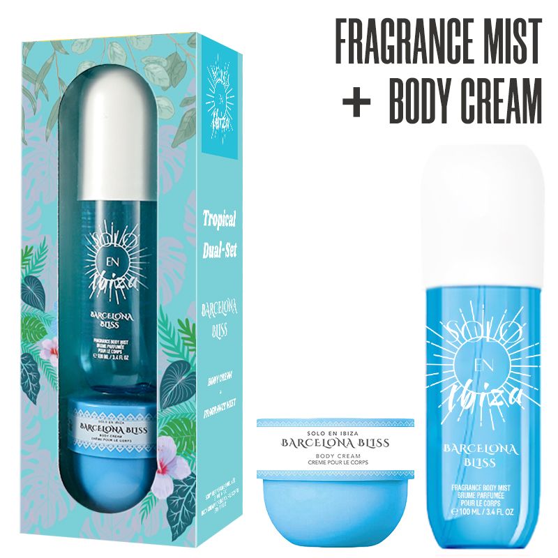2-Piece Set, SOLO EN IBIZA Body & Hair Fragrance Mist And Body Cream Gift Box For Men And Women, Long Lasting Fragrance, 4 Different Scent, Perfect For Holiday Gifts, Dating, Daily Life, Parties