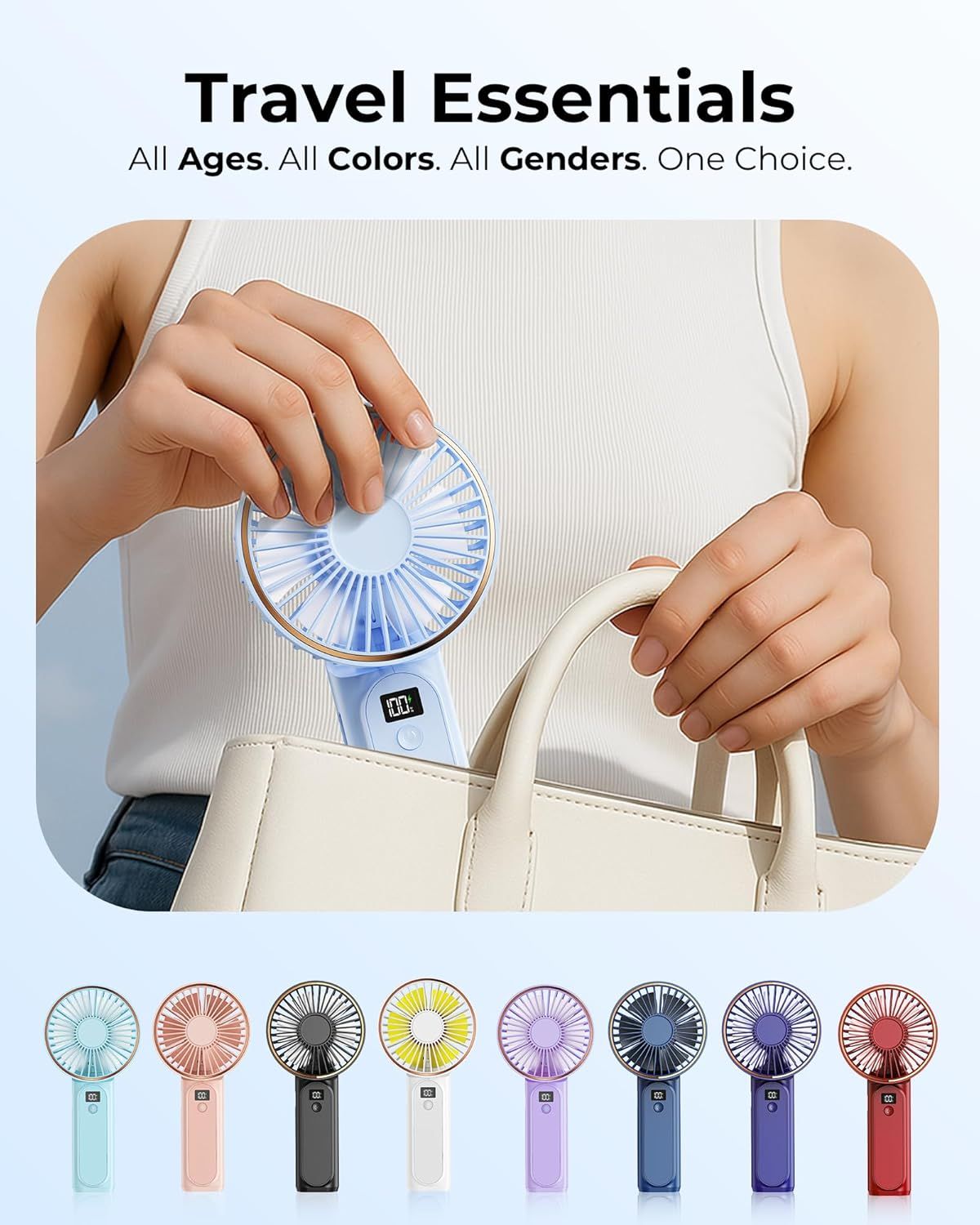 Portable Handheld Fan, Portable Fan Rechargeable, 4000mAh, 180° Adjustable, 6 Speed Wind, Display Electricity in Real Time, USB Rechargeable Foldable F an, Quiet Personal Fan as Power Bank