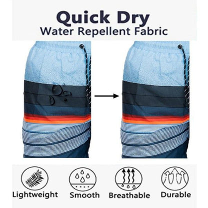 Stylish Blue Striped Swim Shorts for Men - Comfortable Quick-Dry Beachwear
