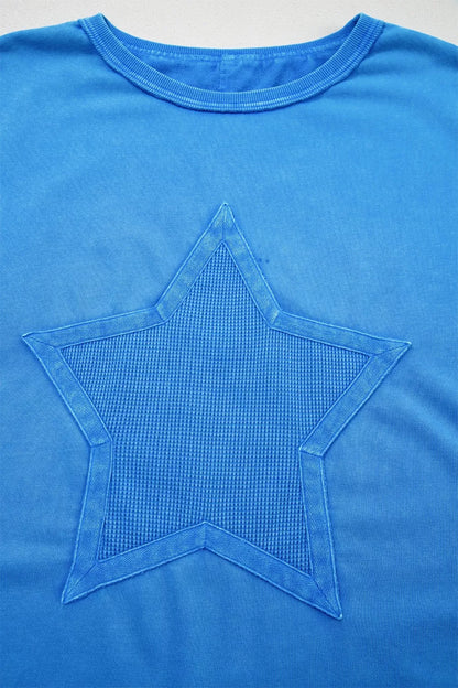 Mineral Wash Star Mesh Patchwork Oversize Tee