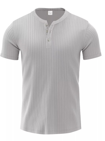 Men's Full Size Ribbed Button-Down Casual T-Shirt Plus Size