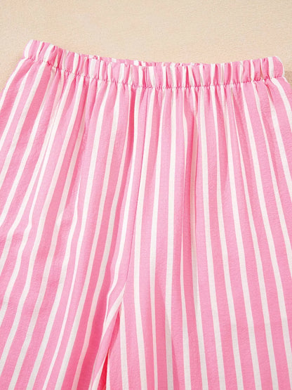 Stripe Buttoned Front Long Sleeve Top and Pants 2 Piece Sleepwear