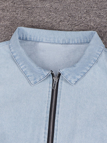 Zip Front Short Sleeve Denim Dress