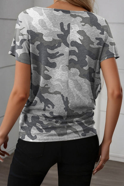 Camouflage Retro American Flag Printed Tee