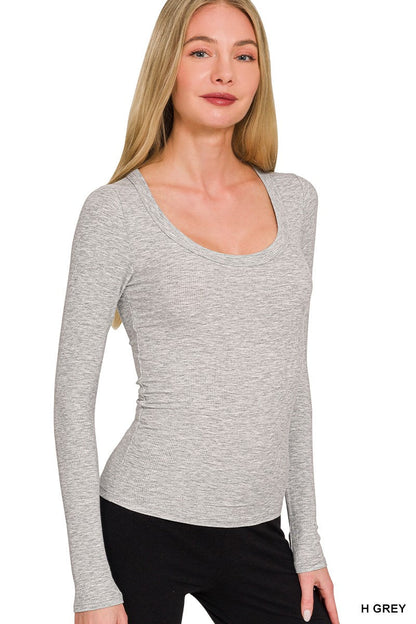Zenana Ribbed Boat Neck Long Sleeve T-Shirt