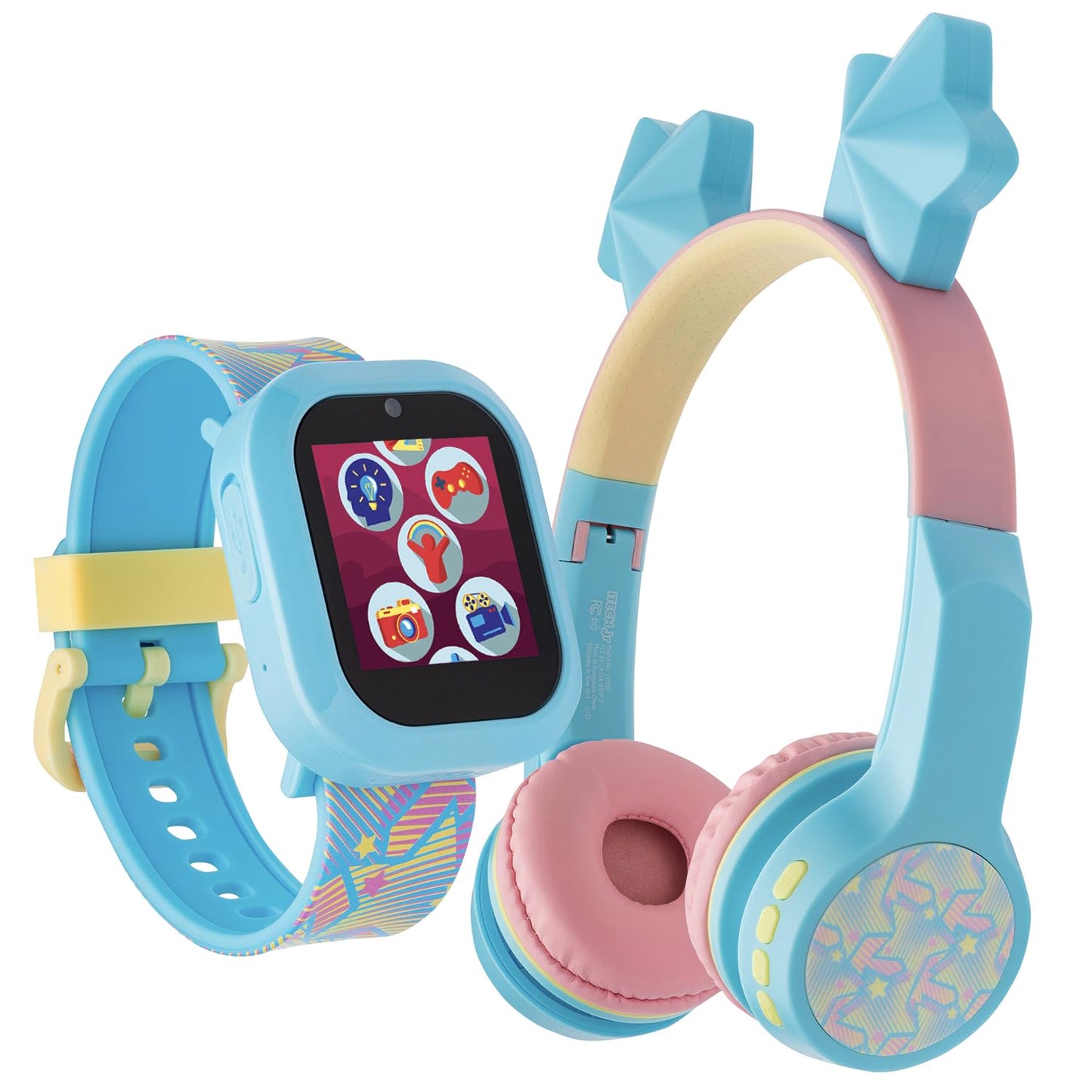 PlayZoom Kids Smartwatch with Bluetooth Headphone Set - Fun and Educational Smart Watch for Boys and Girls Perfect Travel Toy and Learning Device Girl Light Blue Star