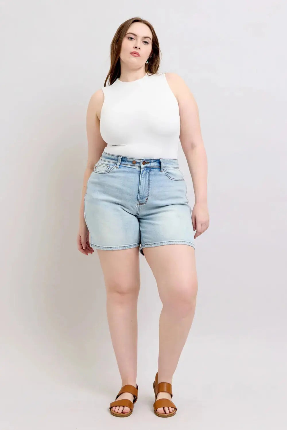 Judy Blue Full Size 2 Button Denim Shorts with Pockets Plus Size