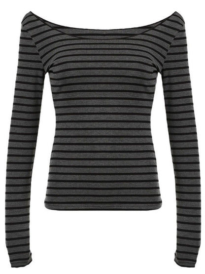 Striped Boat Neck Long Sleeve T-Shirt