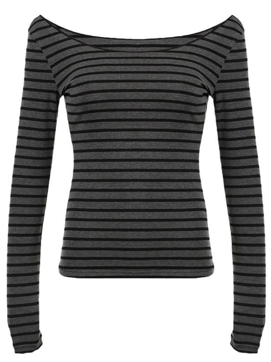 Striped Boat Neck Long Sleeve T-Shirt