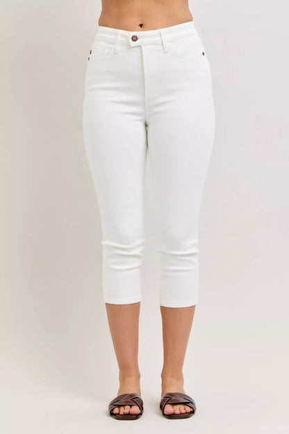 Judy Blue High Waist Extended Waistband Capri Pants with Spade Pockets