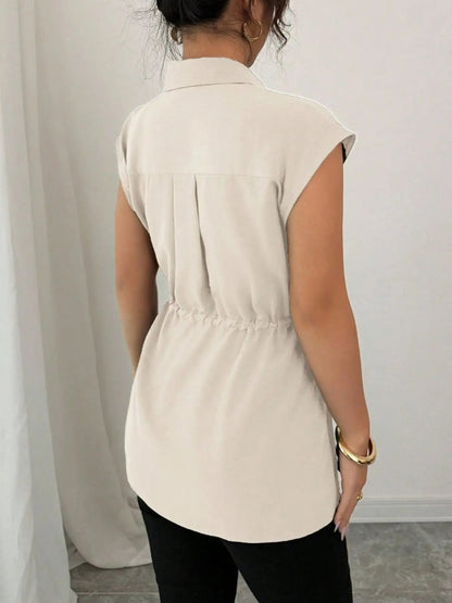 Drawstring Waist Cap Sleeve Shirt