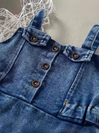 Children's Ruffled Hem Denim Overall Dress