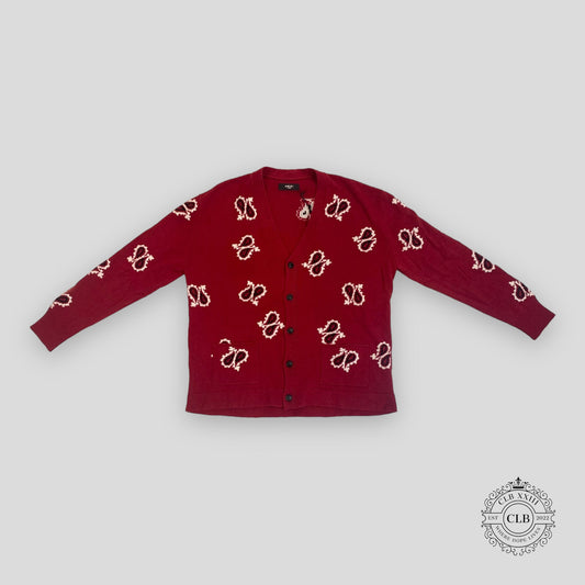 Amiri Paisley Intersia Cardigan in Red