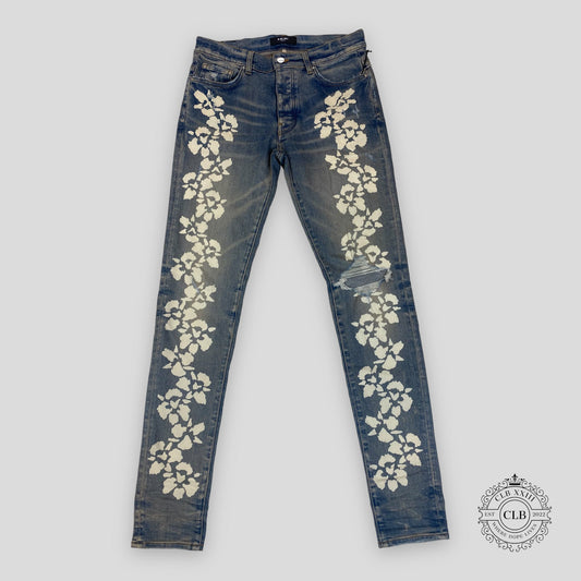 Amiri Hibiscus Stencil Jeans in Light Indigo