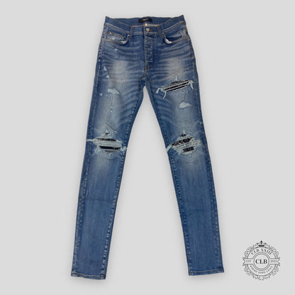 Amiri MX1 Black Bandana Patch Jeans in Indigo