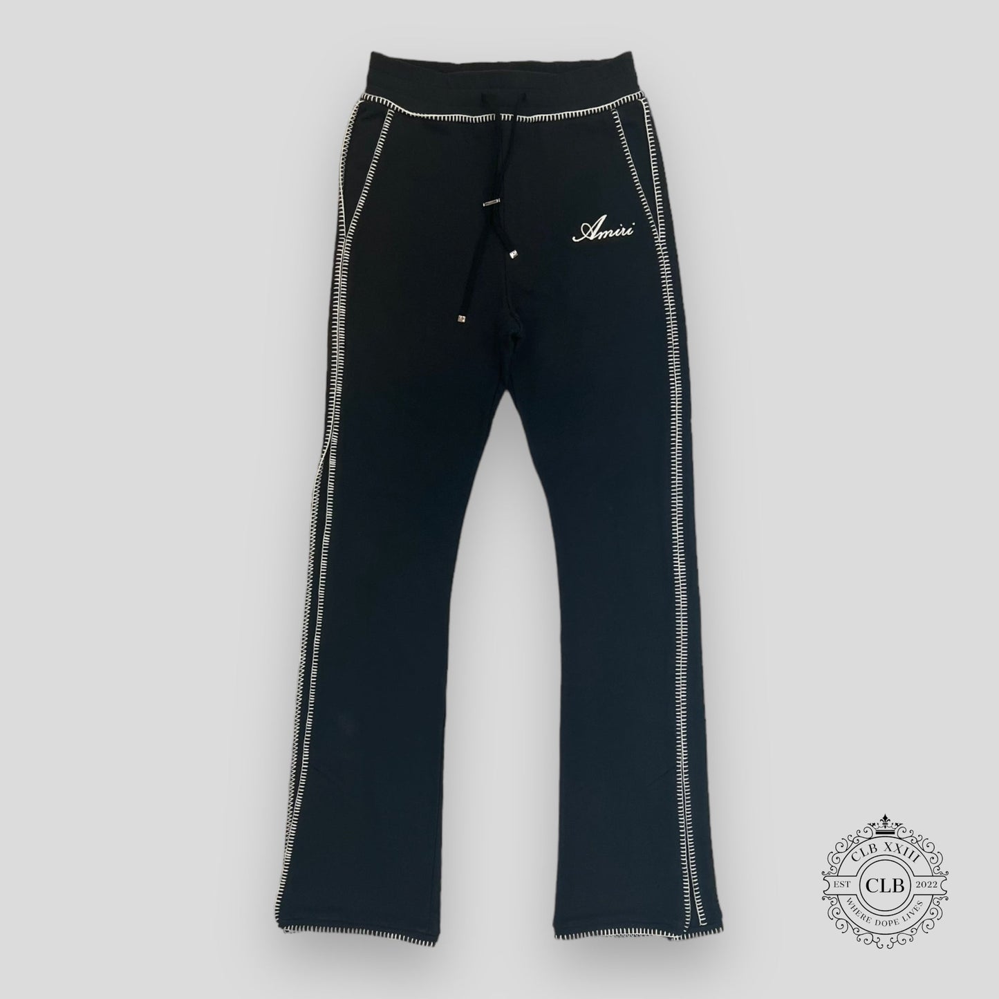 AMIRI STITCHED LOGO FLARE TROUSER - BLACK