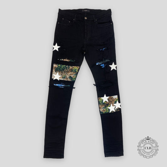 Amiri Hawaiian Star Art Patch Jeans in Black