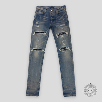 Amiri MX1 Black Bandana Patch Jeans in Clay/Indigo