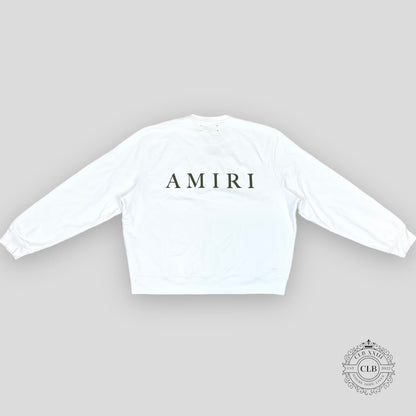 Amiri Ma Logo Crewneck in White/Military Green
