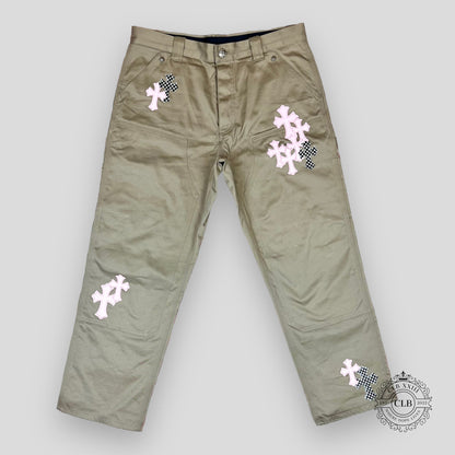 CHROME HEARTS CROSS PATCH DOUBLE KNEE CARPENTER PANTS - TAN